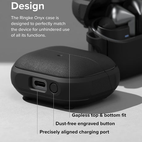 Casti Ringke Protection Case Onyx Magnetic, for Samsung Galaxy Buds 3 / 3 Pro / 3 FE, Non-Slip Texture, Carabiner Hole, Negru