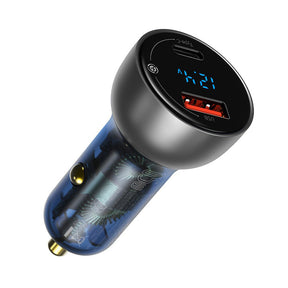 Incarcator Baseus Car (CCKX-C0A), with Digital Display, Type-C PD65W, USB QC4.0, DC 12-24V, Transparent