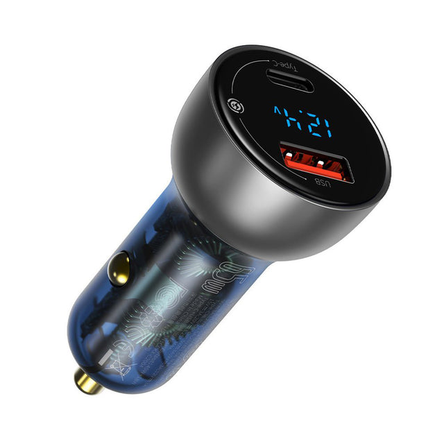 Incarcator Baseus Car (CCKX-C0A), with Digital Display, Type-C PD65W, USB QC4.0, DC 12-24V, Transparent