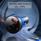 Incarcator Baseus Car (CCKX-C0A), with Digital Display, Type-C PD65W, USB QC4.0, DC 12-24V, Transparent