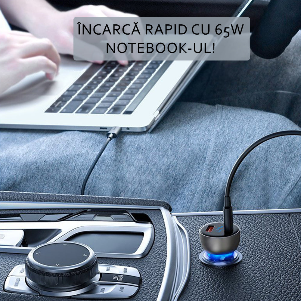 Incarcator Baseus Car (CCKX-C0A), with Digital Display, Type-C PD65W, USB QC4.0, DC 12-24V, Transparent