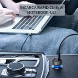 Incarcator Baseus Car (CCKX-C0A), with Digital Display, Type-C PD65W, USB QC4.0, DC 12-24V, Transparent