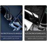 Incarcator Baseus Car (CCKX-C0A), with Digital Display, Type-C PD65W, USB QC4.0, DC 12-24V, Transparent
