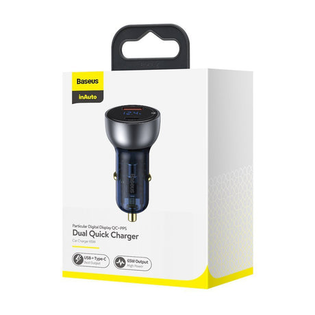 Incarcator Baseus Car (CCKX-C0A), with Digital Display, Type-C PD65W, USB QC4.0, DC 12-24V, Transparent