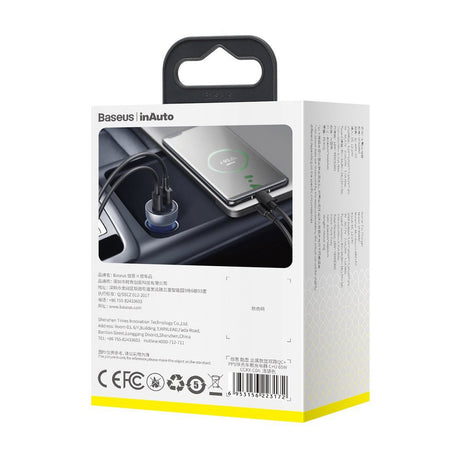 Incarcator Baseus Car (CCKX-C0A), with Digital Display, Type-C PD65W, USB QC4.0, DC 12-24V, Transparent