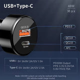 Incarcator Techsuit Car Premium (TE-P31), USB QC3.0 18W, Type-C PD30W, Total 48W, LED Light, Negru