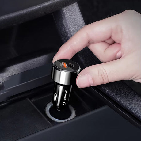 Incarcator Techsuit Car Premium (TE-P31), USB QC3.0 18W, Type-C PD30W, Total 48W, LED Light, Negru