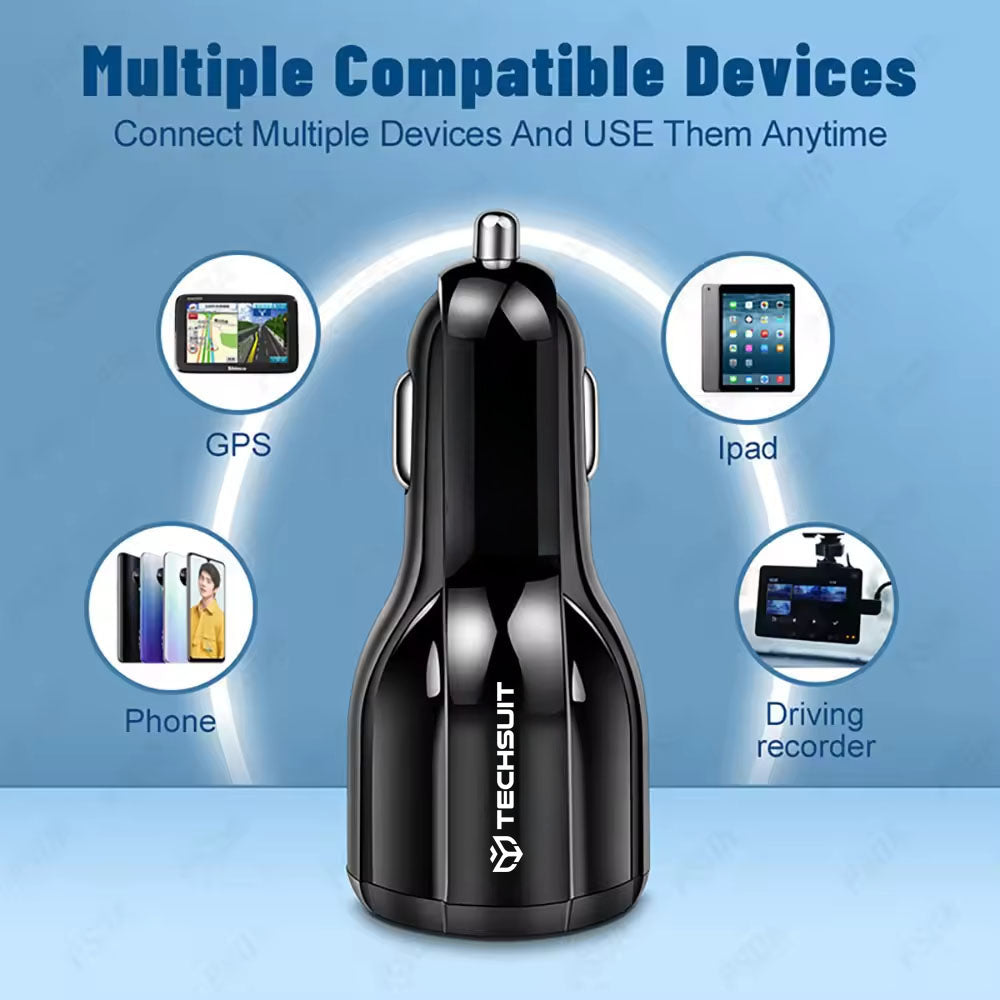 Incarcator Techsuit Car Premium (TE-022), USB-A QC5.0 30W, USB-C PD30W, Total 60W, LED Light, Negru