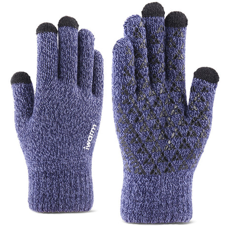iWarm Touchscreen Gloves (ST0018), Premium Wool, with Non-slip Details, Size 23cm, Albastru