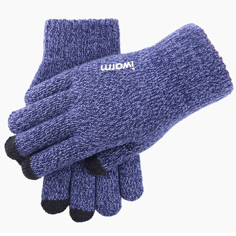 iWarm Touchscreen Gloves (ST0018), Premium Wool, with Non-slip Details, Size 23cm, Albastru