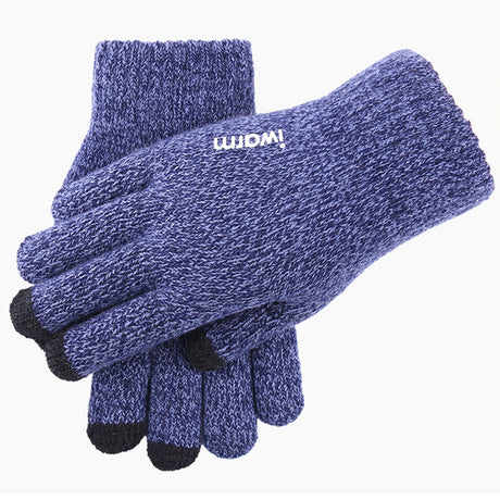 iWarm Touchscreen Gloves (ST0018), Premium Wool, with Non-slip Details, Size 23cm, Albastru
