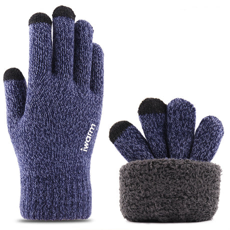 iWarm Touchscreen Gloves (ST0018), Premium Wool, with Non-slip Details, Size 23cm, Albastru