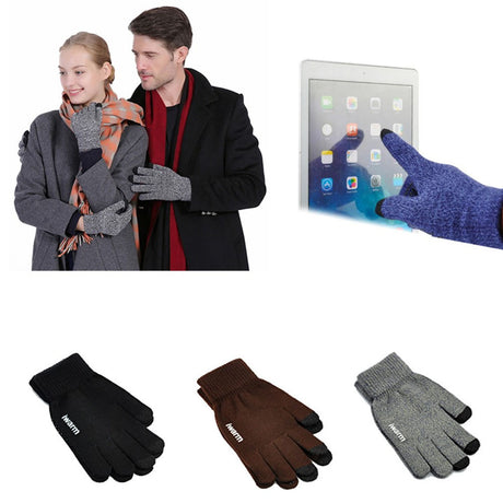 iWarm Touchscreen Gloves (ST0018), Premium Wool, with Non-slip Details, Size 23cm, Albastru