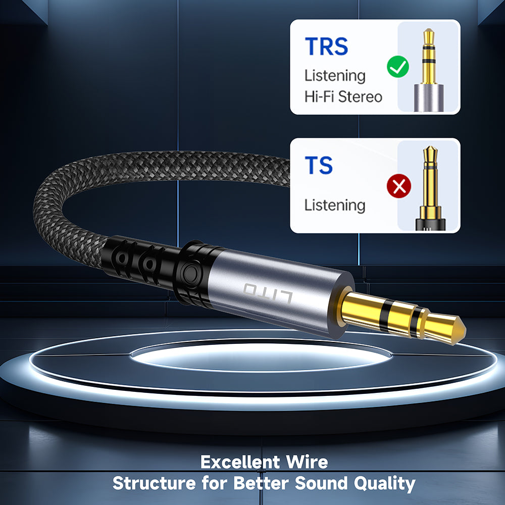 Adaptor Lito Audio Cable Adapter (LA01D), Jack to Jack 3.5mm, Hi-Fi, 24k Gold-plated Contacts, Nylon-braided, 1m, Negru
