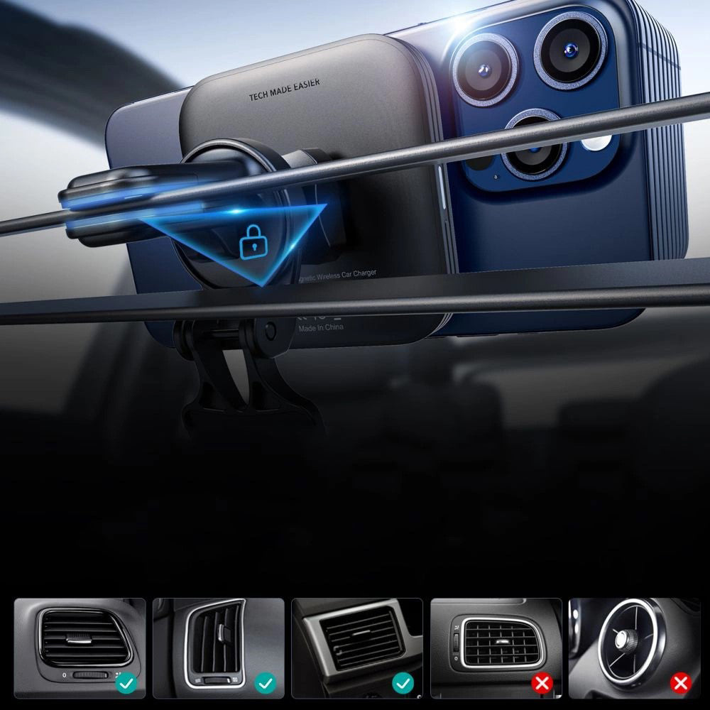 Suport ESR with Wireless Charging Qi2 HaloLock (2B51801), with CryoBoost, MagSafe Compatible, for Air Vent, Negru