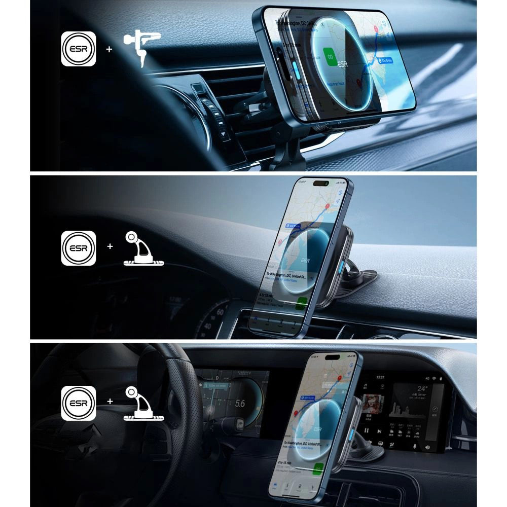 Suport ESR with Wireless Charging Qi2 HaloLock (2B51801), with CryoBoost, MagSafe Compatible, for Air Vent, Negru