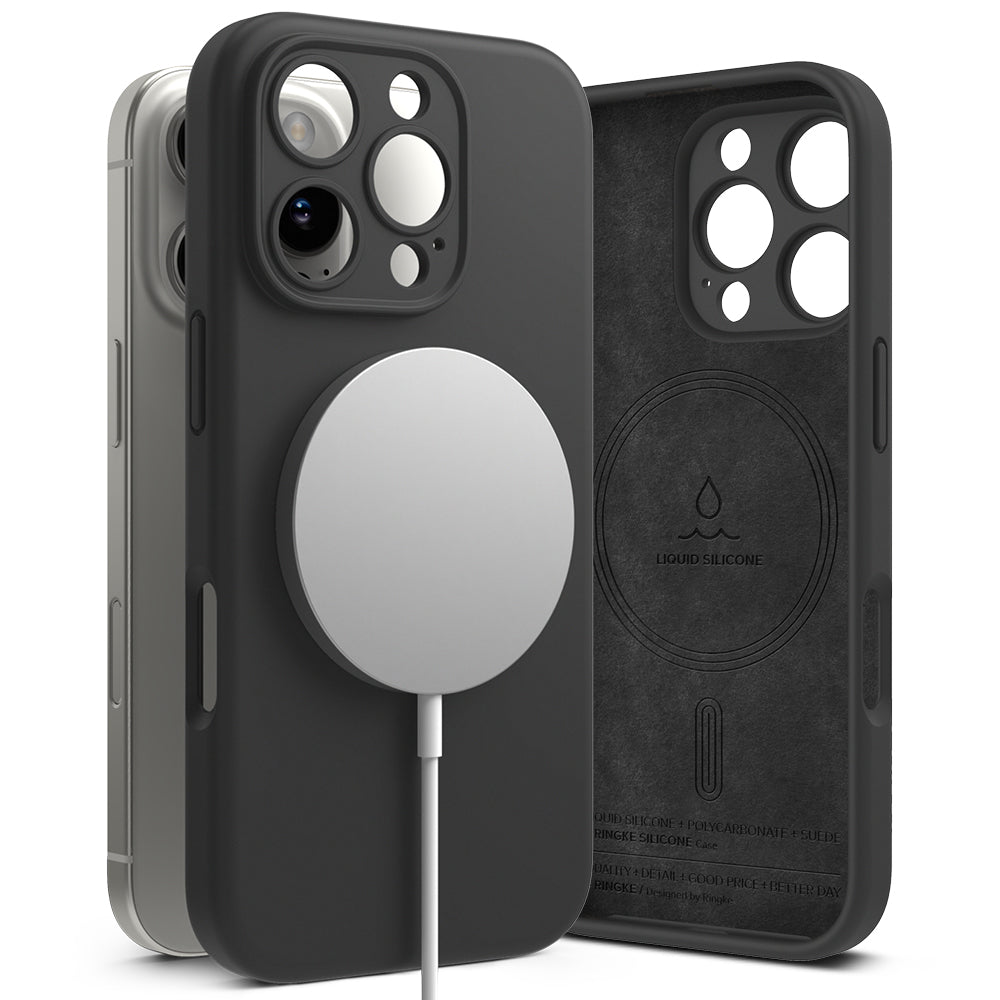 Husă Ringke Silicone Magnetic MagSafe pentru iPhone 16 Pro, neagră