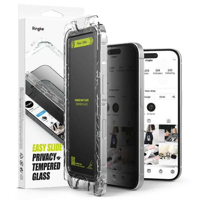 Folie de protectie Ringke Easy Slide Tempered Glass (set de 2) compatibil cu iPhone 16 / iPhone 15, Privacy