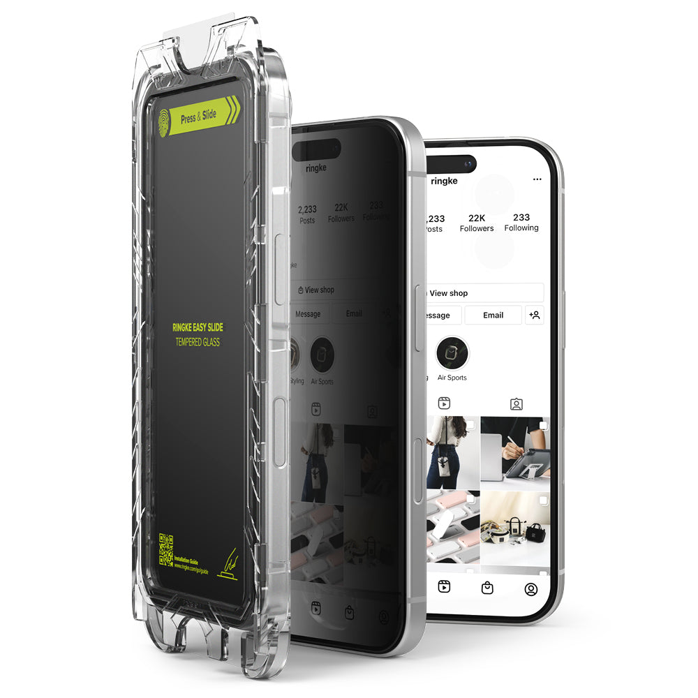 Folie de protectie Ringke Easy Slide Tempered Glass (set de 2) compatibil cu iPhone 16 / iPhone 15, Privacy