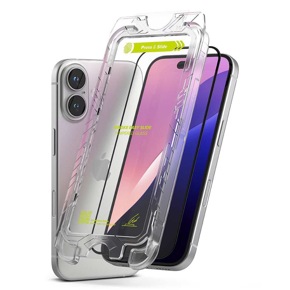 Folie de protectie Ringke Easy Slide Tempered Glass (set de 2) compatibil cu iPhone 16 / iPhone 15, Negru
