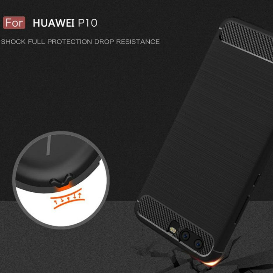 Husa de protectie Techsuit Carbon Silicone compatibil cu Huawei P10, Negru