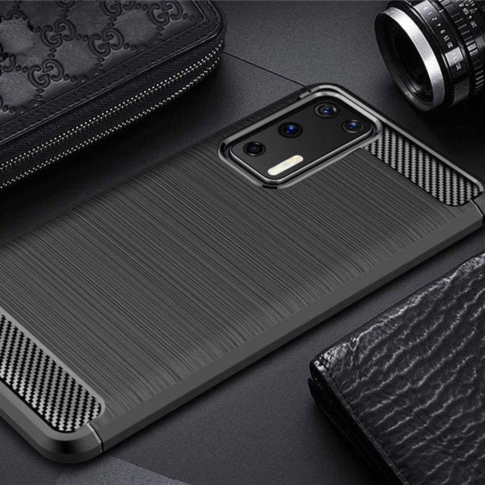 Husa de protectie Techsuit Carbon Silicone compatibil cu Huawei P40 Pro, Negru