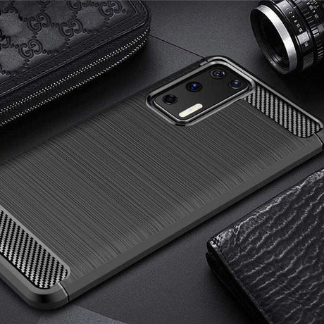 Husa de protectie Techsuit Carbon Silicone compatibil cu Huawei P40 Pro, Negru