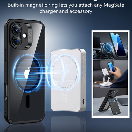 Husa de protectie ESR Classic Hybrid HaloLock compatibil cu iPhone 16, Transparent Black
