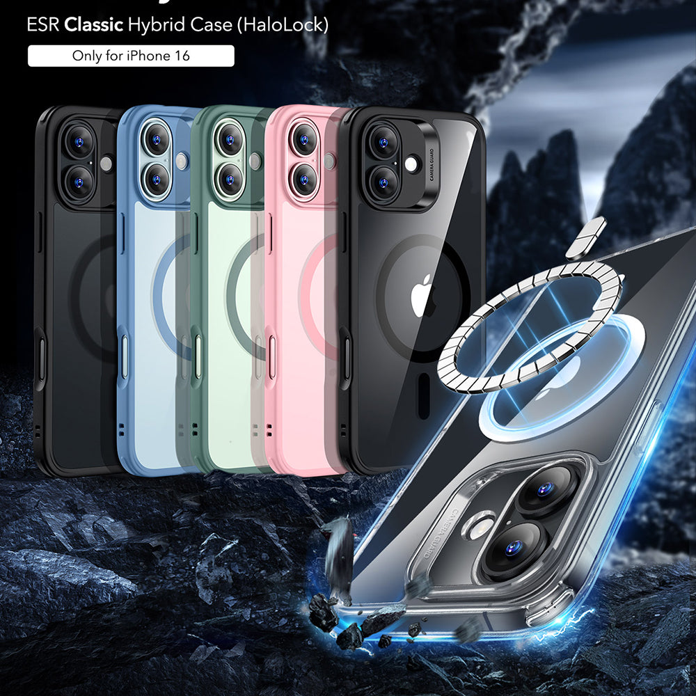 Husa de protectie ESR Classic Hybrid HaloLock compatibil cu iPhone 16, Transparent Black