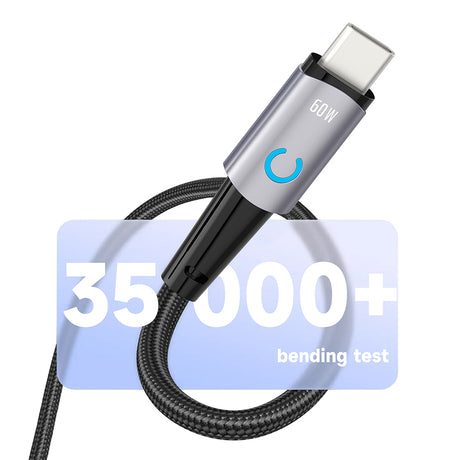 Cablu Lito (LD10CC), Type-C to Type-C, Fast Charging, 60W, with LED Light, 1m, Negru