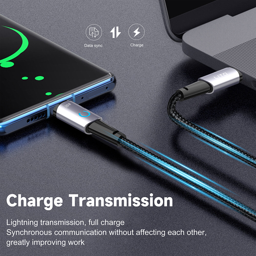 Cablu Lito (LD10CC), Type-C to Type-C, Fast Charging, 60W, with LED Light, 1m, Negru
