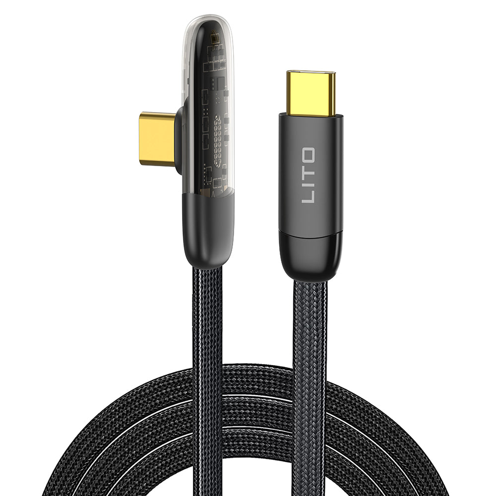 Cablu Lito (LD11CC), Type-C to Type-C, Fast Charging, Angled Design, Gold Plated Interface, 60W, 1m, Negru