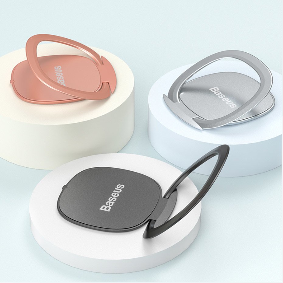Suport Baseus Phone Ring Invizible (SUYB-0R), Standing and Folding Feature, 360° Rotating, Ultra-Thin, 3M Adhesive, Roz Auriu