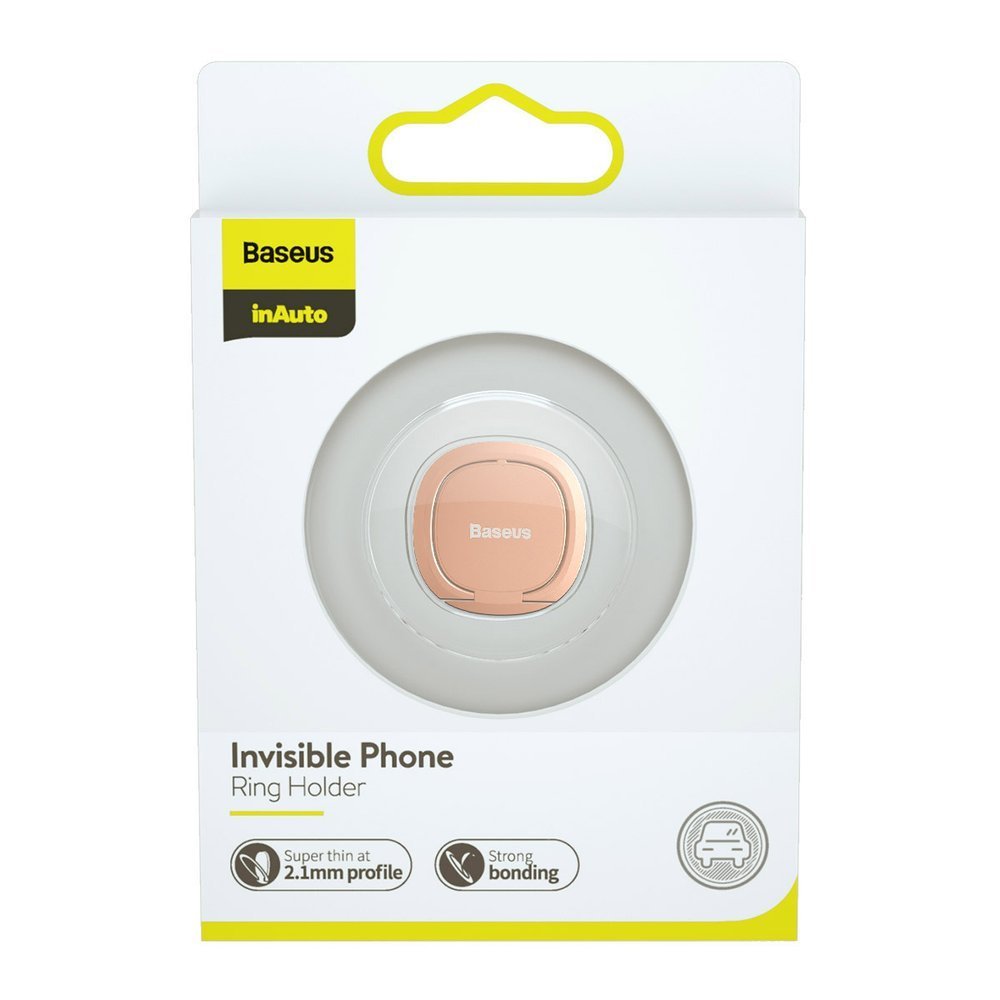 Suport Baseus Phone Ring Invizible (SUYB-0R), Standing and Folding Feature, 360° Rotating, Ultra-Thin, 3M Adhesive, Roz Auriu
