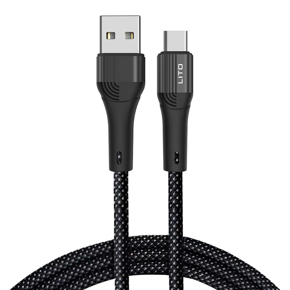 Cablu Lito (LD14), USB to Type-C Fast Charging 60W, 480Mbps, Nylon, 1m, Negru