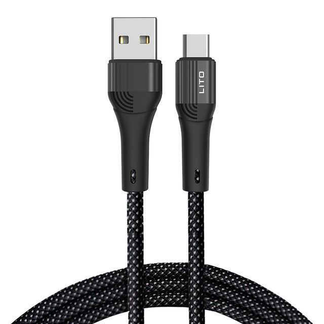 Cablu Lito (LD14), USB to Type-C Fast Charging 60W, 480Mbps, Nylon, 1m, Negru