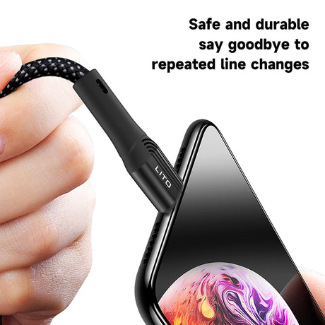 Cablu Lito (LD14), USB to Type-C Fast Charging 60W, 480Mbps, Nylon, 1m, Negru