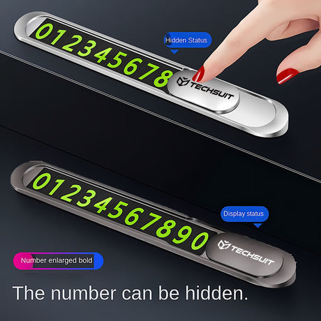 Gadget Techsuit Premium Phone Number Plate (PNP1), Temporary Parking Sign for Dashboard, Zinc Alloy, Removable Adhesive, Negru