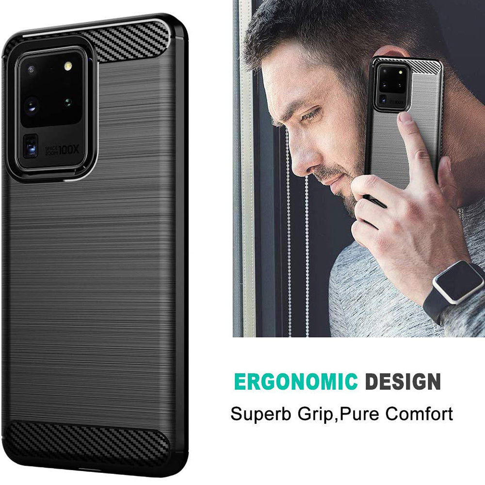 Husa de protectie Techsuit Carbon Silicone compatibil cu Samsung Galaxy S20 Ultra 4G / S20 Ultra 5G, Negru
