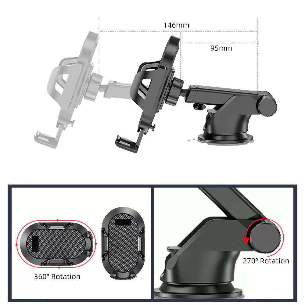 Suport Techsuit (S113), Universal for Dashboard / Windshield, Gravity Grip, Windshield, Negru