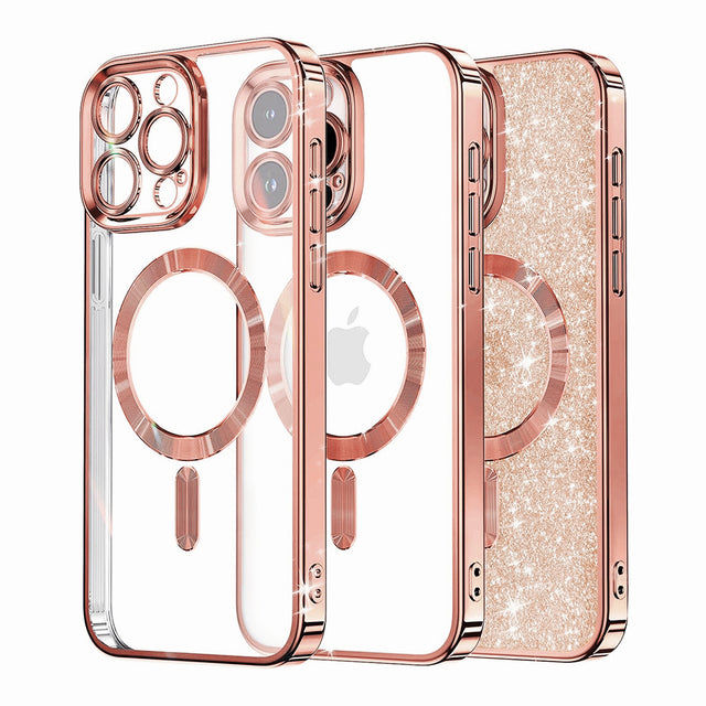 Husa de protectie Techsuit Luxury Glitter MagSafe compatibil cu iPhone 16 Pro, Roz Auriu