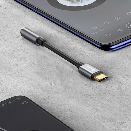 Adaptor Baseus Type-C la Jack 3.5mm L54, DAC Chip, Gri