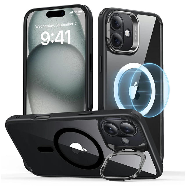 Husa de protectie ESR Classic Hybrid HaloLock Kickstand compatibil cu iPhone 16 Plus, Transparent Black