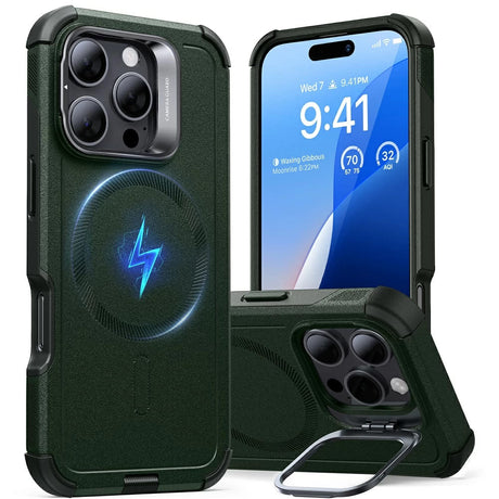 Husa de protectie ESR Cyber Armor Kickstand compatibil cu iPhone 16 Pro, Verde