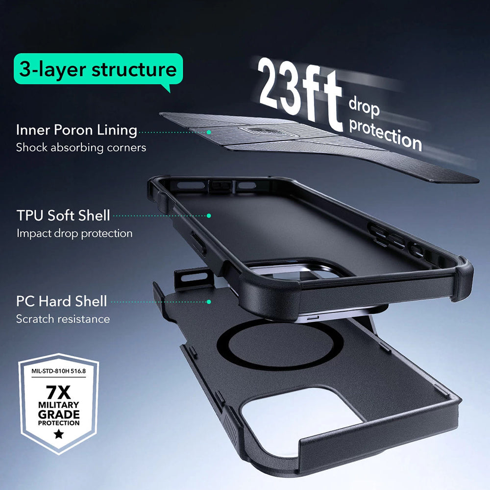 Husa de protectie ESR Cyber Armor Kickstand compatibil cu iPhone 16 Pro, Negru