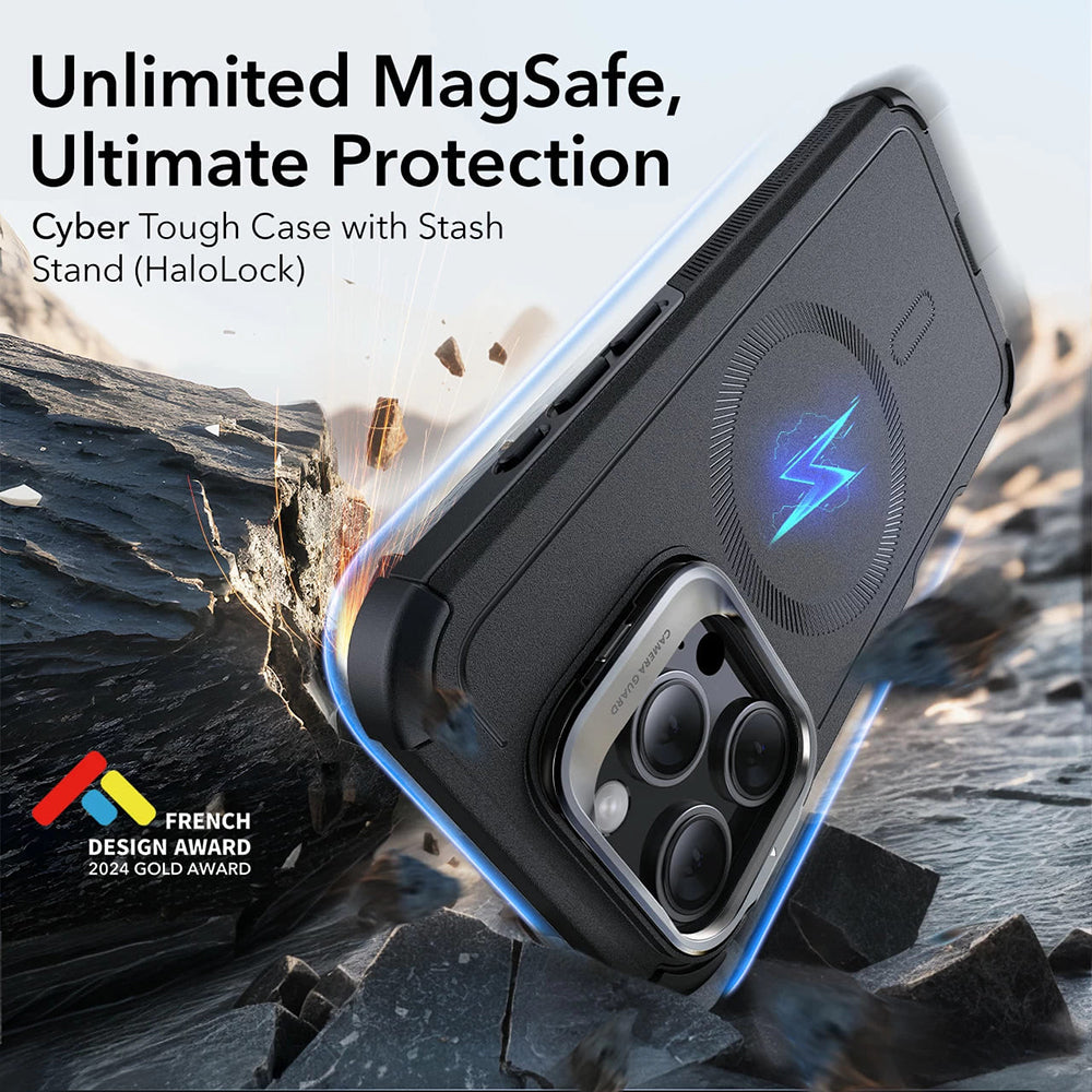 Husa de protectie ESR Cyber Armor Kickstand compatibil cu iPhone 16 Pro, Negru