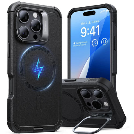 Husa de protectie ESR Cyber Armor Kickstand compatibil cu iPhone 16 Pro, Negru