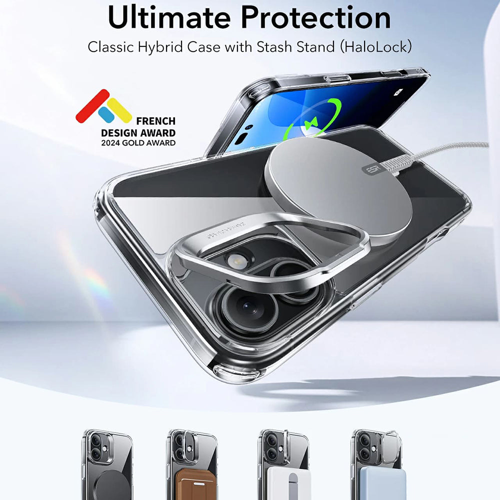 Husa de protectie ESR Classic Hybrid HaloLock Kickstand compatibil cu iPhone 16, Negru Mat
