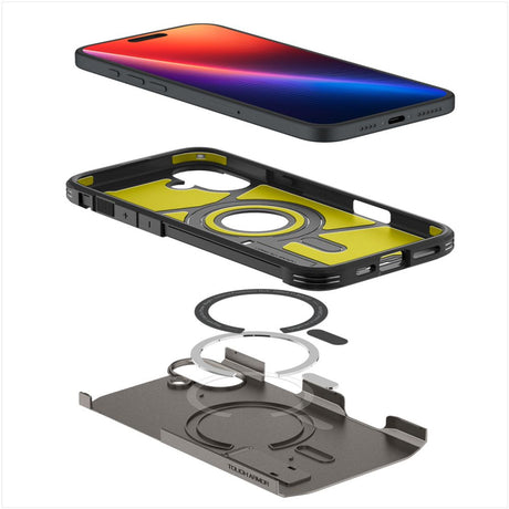 Husa de protectie Spigen Tough Armor MagSafe (ACS08215) compatibil cu iPhone 16, Gunmetal