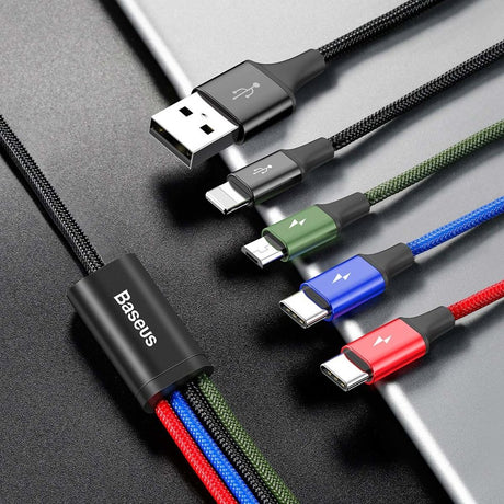 Cablu Baseus (CA1T4-B01), USB-Lightning/2xType-C/Micro-USB, 3.5A, 1.2m, Negru